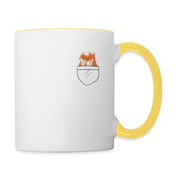 Fox in bag - Fox fan art fox lover - - Contrasting Mug - white/yellow - Right