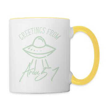 Alien Ufo - Tasse zweifarbig - Weiß/Gelb - Rechts