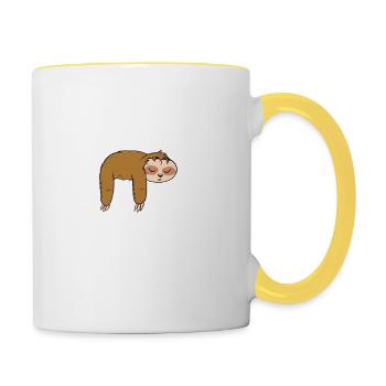 Irgendwas ist hier faul Faultier Faulenzer - Tasse zweifarbig - Weiß/Gelb - Rechts