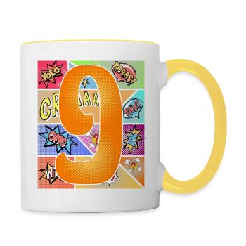 9 Years 9th Birthday 9th Birthday Comic Style - Contrasting Mug - white/yellow - Right
