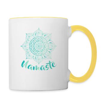 Namaste - Lotus Flower - Spiritual Yoga Om - Tasse zweifarbig - Weiß/Gelb - Rechts