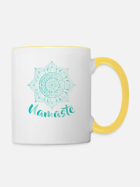 Namaste - Lotus Flower - Spiritual Yoga Om - Tasse zweifarbig - Weiß/Gelb