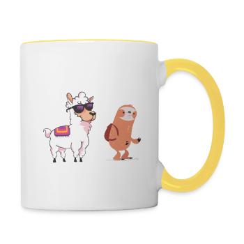 Sloth Hiking Team - Faultier Lama Wandern - Tasse zweifarbig - Weiß/Gelb - Rechts