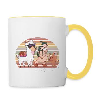 Sloth Hiking Team - Faultier Lama Wandern - Tasse zweifarbig - Weiß/Gelb - Rechts