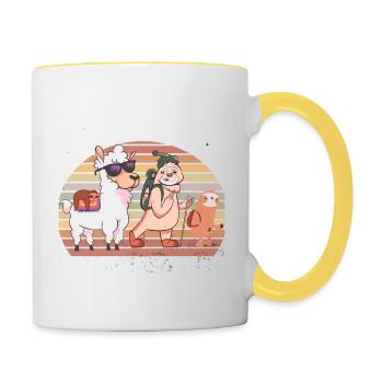 Sloth Hiking Team - Faultier Lama Wandern - Tasse zweifarbig - Weiß/Gelb - Rechts