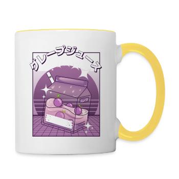 Retro japanischer Traubensaft - Vaporwave Ästhetik - Tasse zweifarbig - Weiß/Gelb - Rechts
