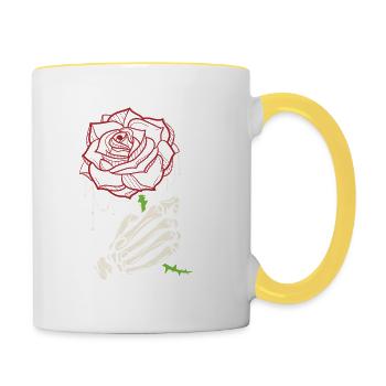 Skeleton Hand Red Rose Flower - Tasse zweifarbig - Weiß/Gelb - Rechts