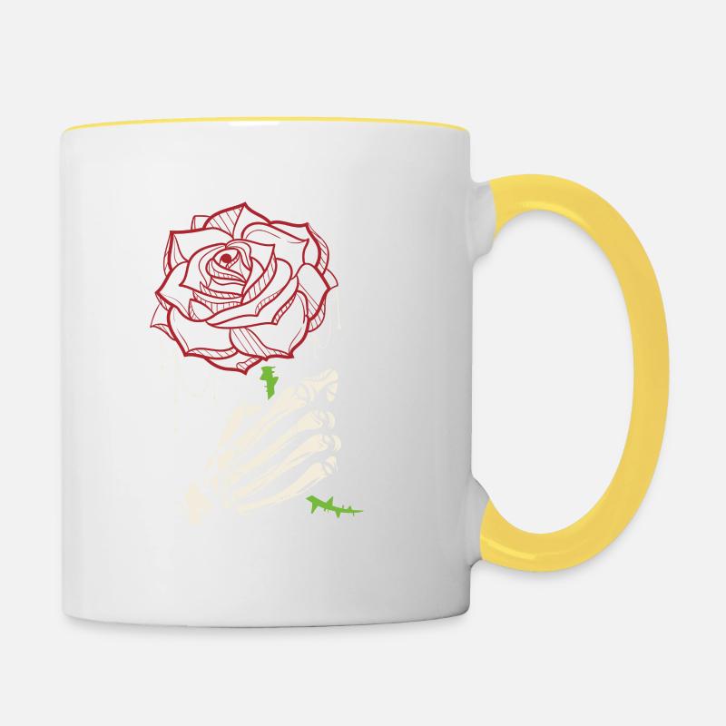 Skeleton Hand Red Rose Flower - Contrasting Mug - white/yellow