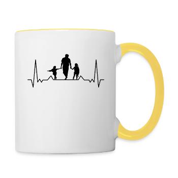Papa Herzschläg Töchter Vatertag Vatertaggeschenk - Tasse zweifarbig - Weiß/Gelb - Rechts