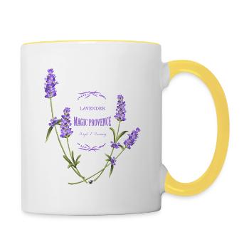 Lavendel Blumen Abbildung mit Inschrift - Tasse zweifarbig - Weiß/Gelb - Rechts