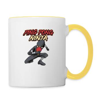 Ping Pong Ninja Tischtennis-Spieler-Design - Tasse zweifarbig - Weiß/Gelb - Rechts