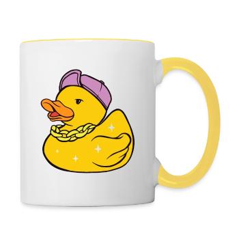 Gangster Badeente, kleiner Bandit, cooler Räuber. - Tasse zweifarbig - Weiß/Gelb - Rechts