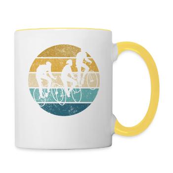 Retro Radtour Vintage Radwandern Radurlaub - Tasse zweifarbig - Weiß/Gelb - Rechts