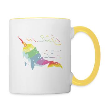 Narwhal - Unicorns of the Sea - Beach Summer Art - Mug contrasté - blanc/jaune - Droite