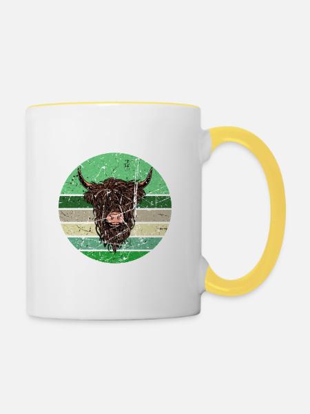 Schottisches Hochlandrind - Tasse zweifarbig - Weiß/Gelb
