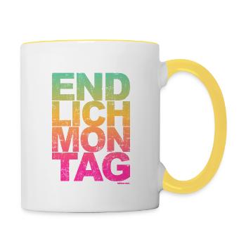 Endlich Montag - Lustige Sprüche Arbeiten Job - Tasse zweifarbig - Weiß/Gelb - Rechts