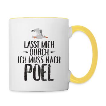 Lasst mich durch ich muss nach Poel Möwe - Tasse zweifarbig - Weiß/Gelb - Rechts