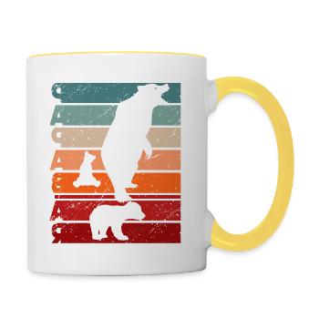 Papa bear dad bear father's day retro vintage animals - Contrasting Mug - white/yellow - Right