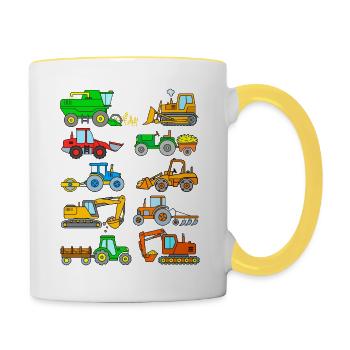 Véhicules ferme chantier tracteurs Pelle - Mug contrasté - blanc/jaune - Droite
