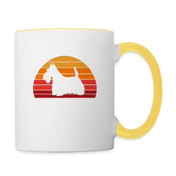 Schottischer Terrierbesitzer, Hundedesign für Heimtierliebhaber - Tasse zweifarbig - Weiß/Gelb - Rechts