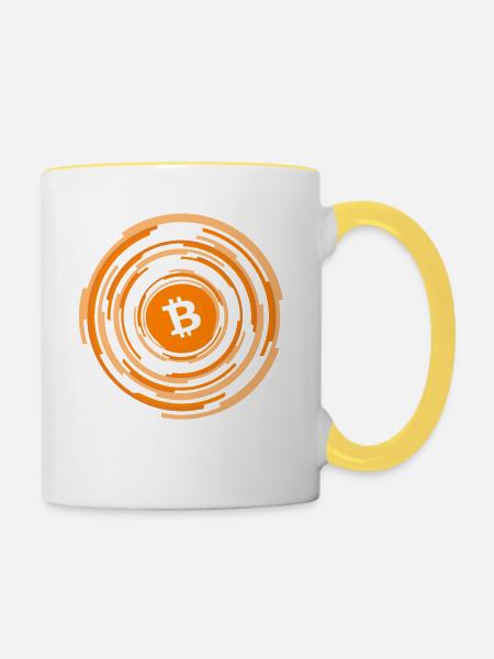 Bitcoin Kryptowährung - Tasse zweifarbig - Weiß/Gelb