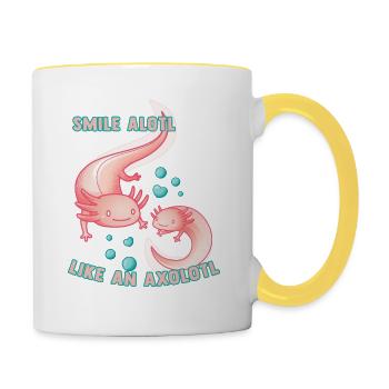 Axolotl Smile Alotl Kawaii Lustiges Geschenk - Tasse zweifarbig - Weiß/Gelb - Rechts
