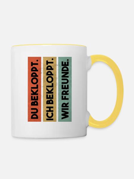 Du bekloppt ich bekloppt wir Freunde - Freunde - Tasse zweifarbig - Weiß/Gelb