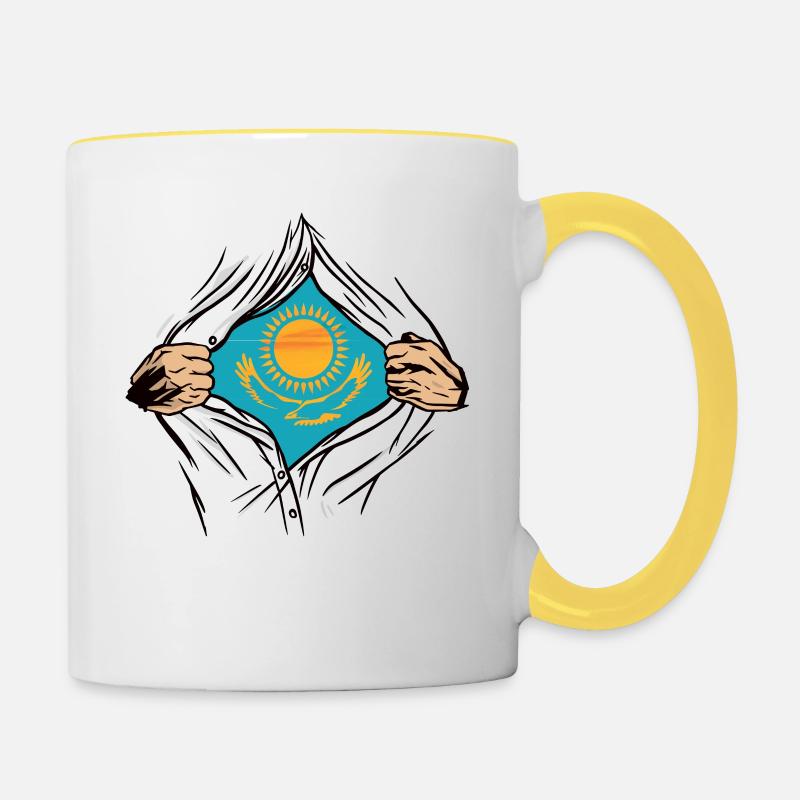 Drapeau du Kazakhstan pour le Kazakhstan - Mug contrasté - blanc/jaune