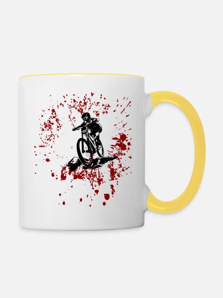 Downhill Mountainbike Shirt Downhill MTB Geschenk - Tasse zweifarbig - Weiß/Gelb