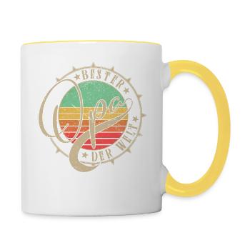 Bester Opa der Welt Vintage & Retro Geschenk - Tasse zweifarbig - Weiß/Gelb - Rechts