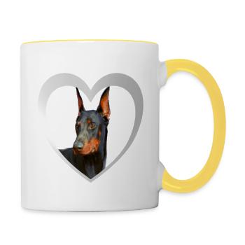 Dobermann - Chien Doberman - Mug contrasté - blanc/jaune - Droite