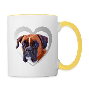 I Love my Boxer - Boxer im Herz - Boxer Hund - Tasse zweifarbig - Weiß/Gelb - Rechts