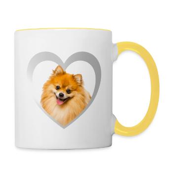 I Love my Nain - Chien coeur - Pitz nain - Mug contrasté - blanc/jaune - Droite
