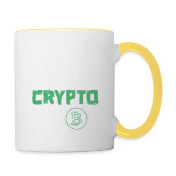 crypto saying bitcoin - Contrasting Mug - white/yellow - Right