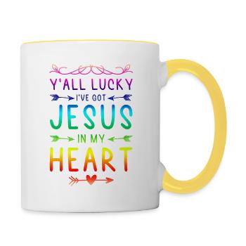 bibel jesus im herzen - Tasse zweifarbig - Weiß/Gelb - Rechts