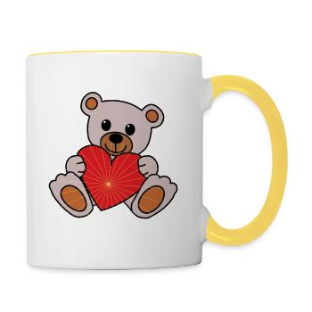 Kuschel Schmuse Bär Herz Liebe Valentin herzlich - Tasse zweifarbig - Weiß/Gelb - Rechts