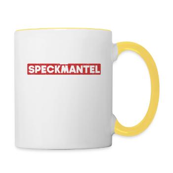 Sixpack im Speckmantel Sportmuffel Sportverweigern - Tasse zweifarbig - Weiß/Gelb - Rechts
