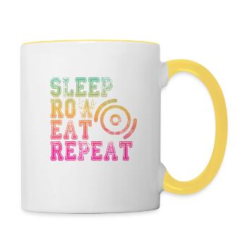 Für Ruderer: SLEEP, ROW, EAT, REPEAT - Tasse zweifarbig - Weiß/Gelb - Rechts