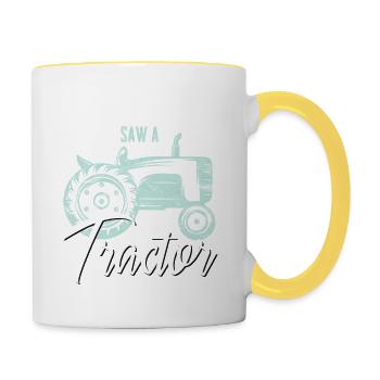 Farming Sorry I’m Late Saw A Tractor Farmer Arable - Mug contrasté - blanc/jaune - Droite