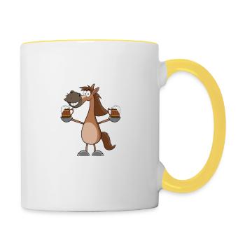 Pferd & Bier - Tasse zweifarbig - Weiß/Gelb - Rechts