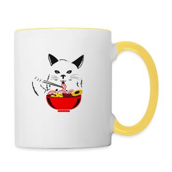 Ramen Manga Merch Anime Nudeln Japanische Geschenk - Tasse zweifarbig - Weiß/Gelb - Rechts