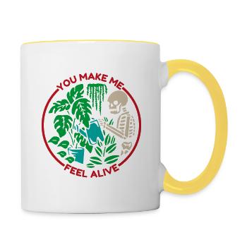 Feel alive Garten Gärtner Gartenarbeit Geschenk - Tasse zweifarbig - Weiß/Gelb - Rechts