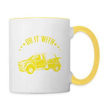 Abschleppwagen Abschleppdienst Abschlepper - Tasse zweifarbig - Weiß/Gelb - Rechts