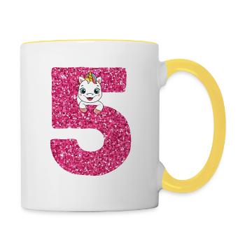 5th birthday 5 year old unicorn birthday child - Contrasting Mug - white/yellow - Right