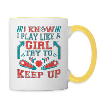 Retro Pinball Flipper Vintage Arcade Gaming - Tasse zweifarbig - Weiß/Gelb - Rechts