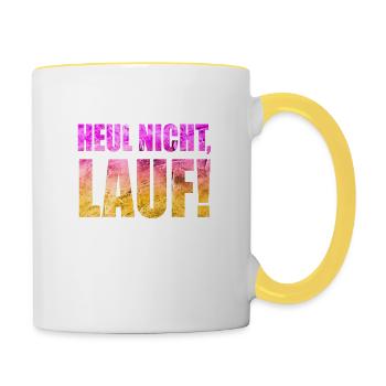 Heul nicht, Lauf! - Laufen, Joggen, Sport, Rennen - Tasse zweifarbig - Weiß/Gelb - Rechts