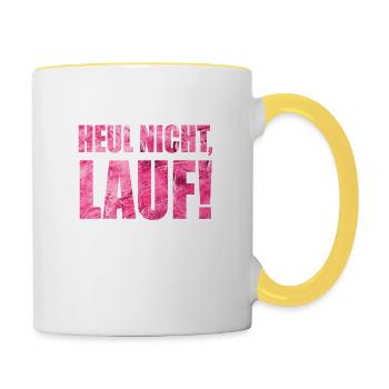 Heul nicht, Lauf! - Laufen, Joggen, Sport, Rennen - Tasse zweifarbig - Weiß/Gelb - Rechts