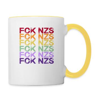 Gegen Nazis - FCK NZS - Gegen Rechts - Special - Tasse zweifarbig - Weiß/Gelb - Rechts