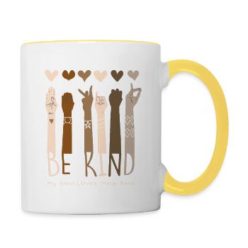 Be Kind « My soul loves your soul » Philanthrope - Mug contrasté - blanc/jaune - Droite