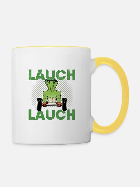 Team Lauch / Stärkster Lauch im Gym. Fitness Motiv - Tasse zweifarbig - Weiß/Gelb